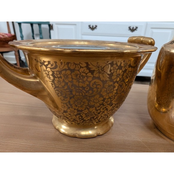 PICKARD Sugar Bowl Gold Encrusted Rose Daisy 595 Pattern‎ - Picture 1 of 7